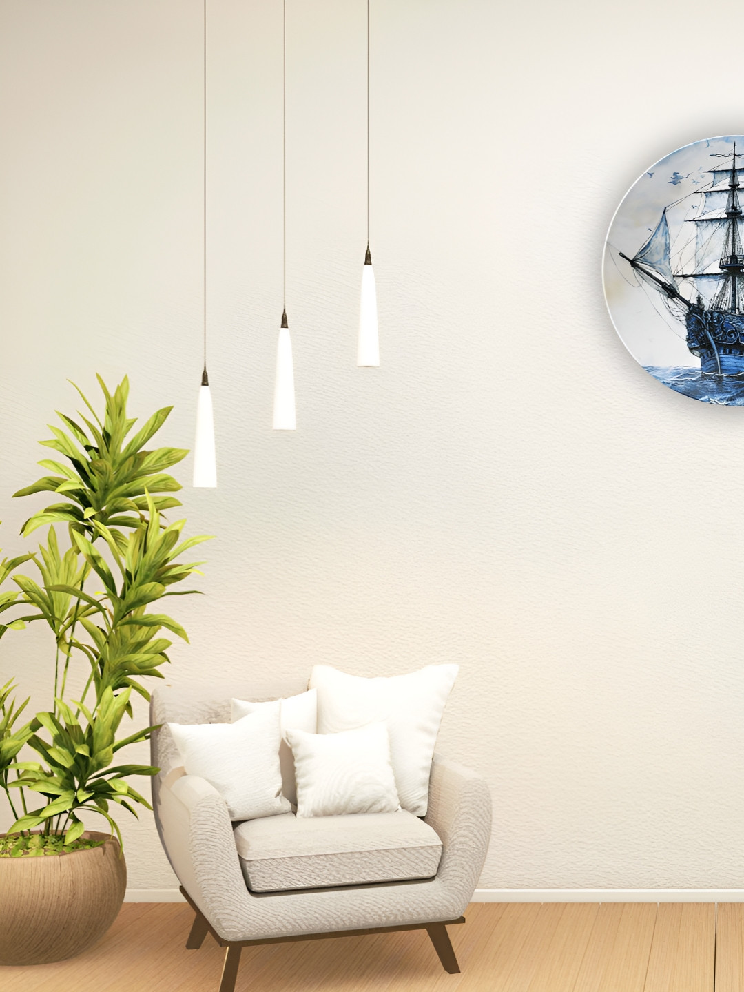 THE QUIRKY HOME Majestic Ship at Sea Ceramic Coastal Escape Glossy Hall Wall Plates-9.8In