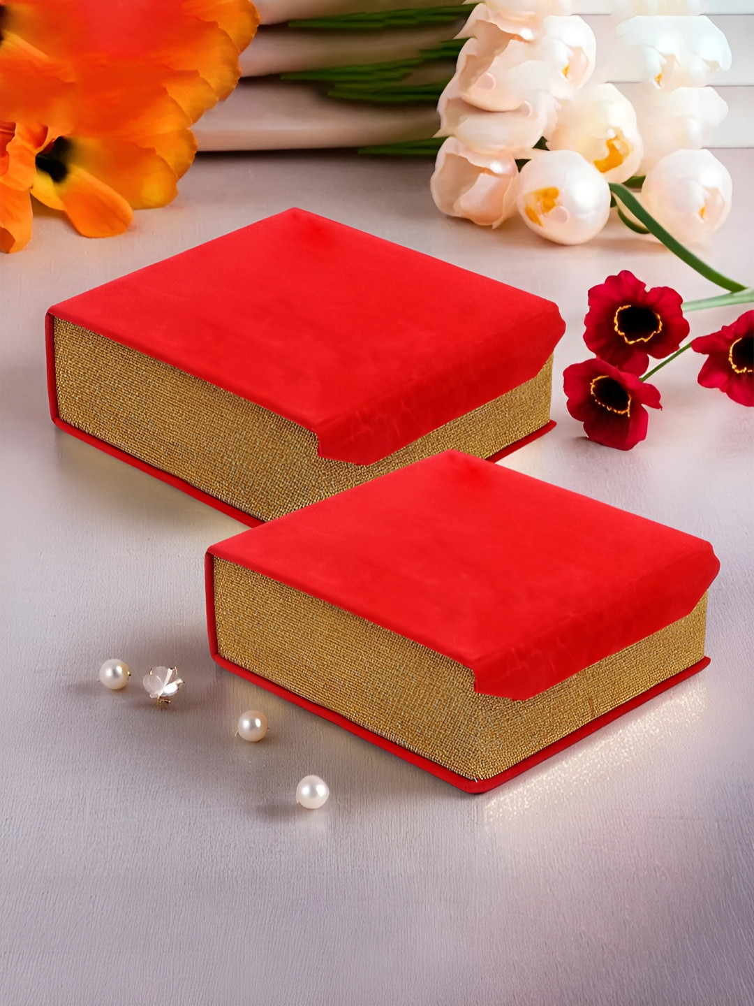 Aura Red & Gold Toned 2 Pieces Magnetic Buckles Jewellery Organisers