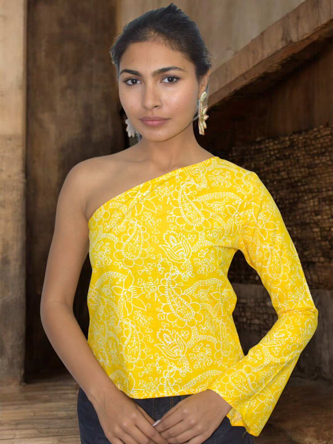 JAIPUR HAND BLOCK Women Ethnic Motifs Printed One Shoulder Cotton Crop Top