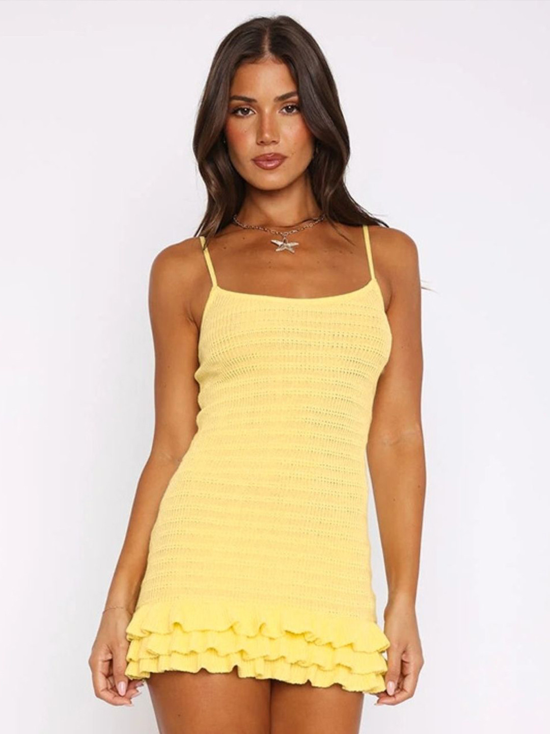 KPOP Crochet Ruffled Hem Sheath Mini Dress