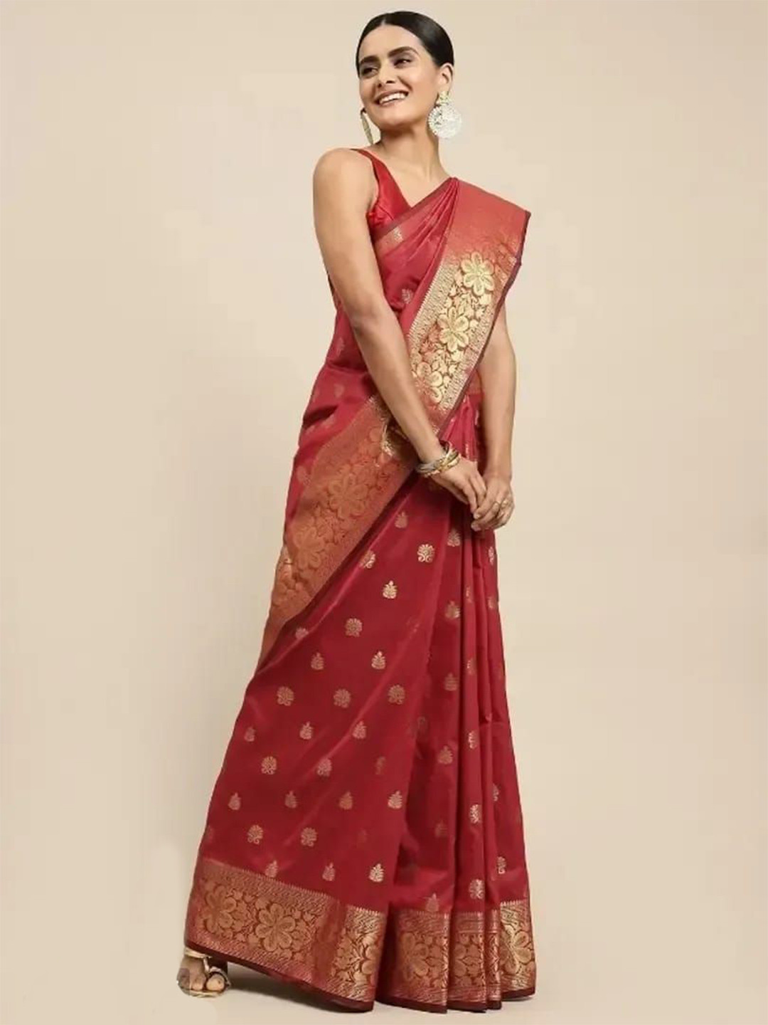 PERVAS Ethnic Motifs Woven Design Zari Banarasi Saree