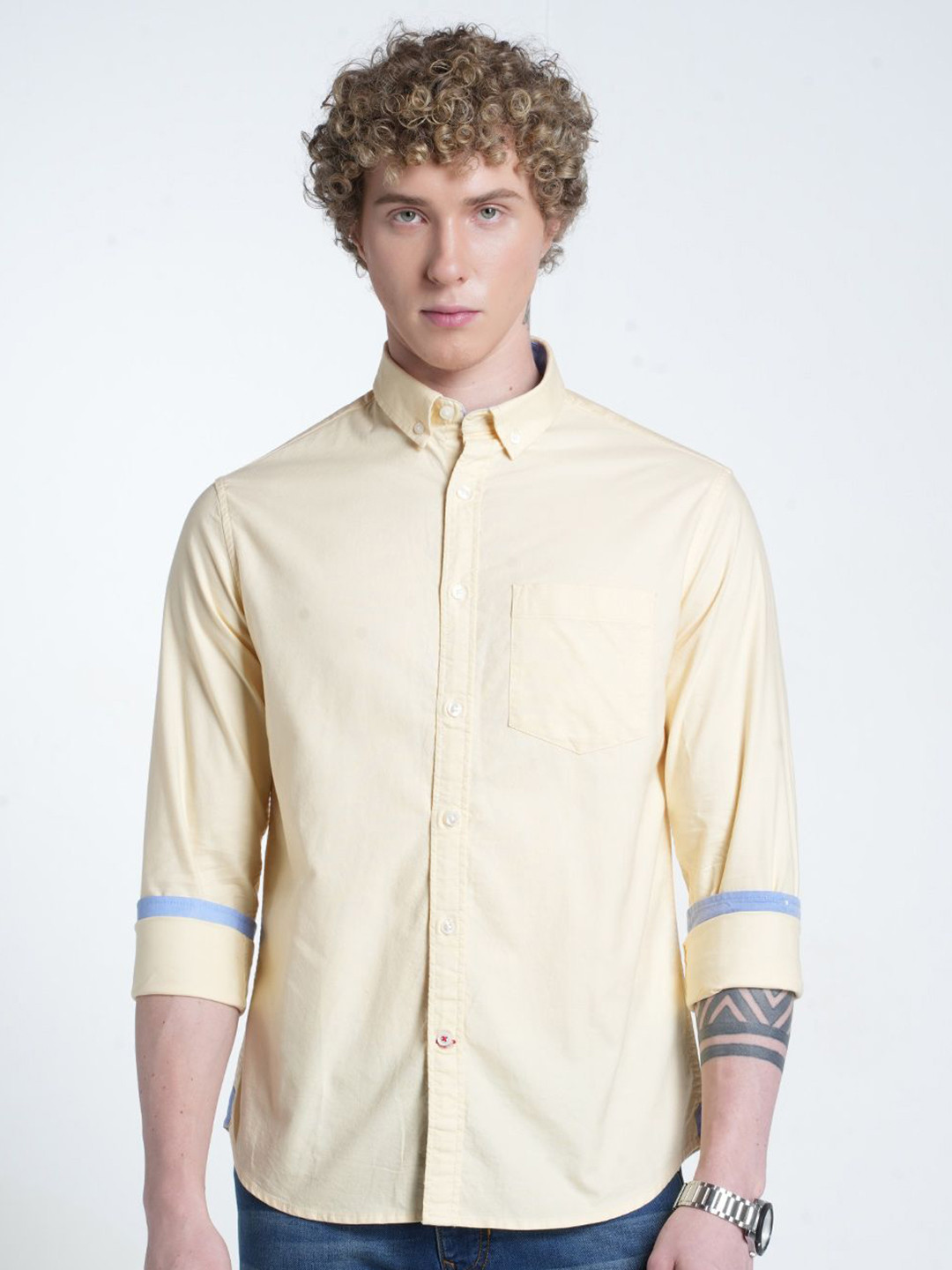 Double Two Classic Button-Down Collar Long Sleeves Casual Shirt