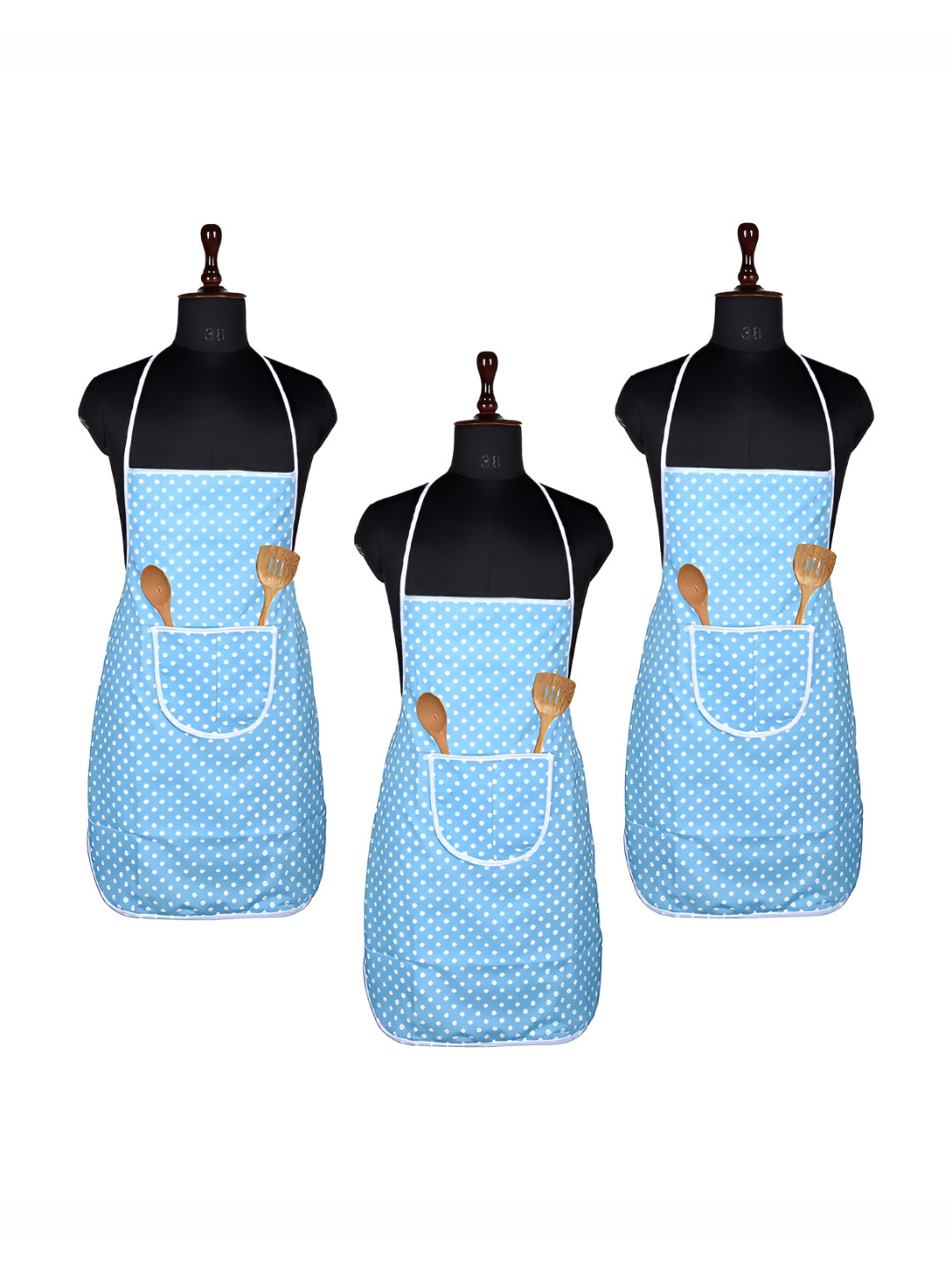 Aura Pack Of 3 Blue & White Dot Printed Waterproof Aprons