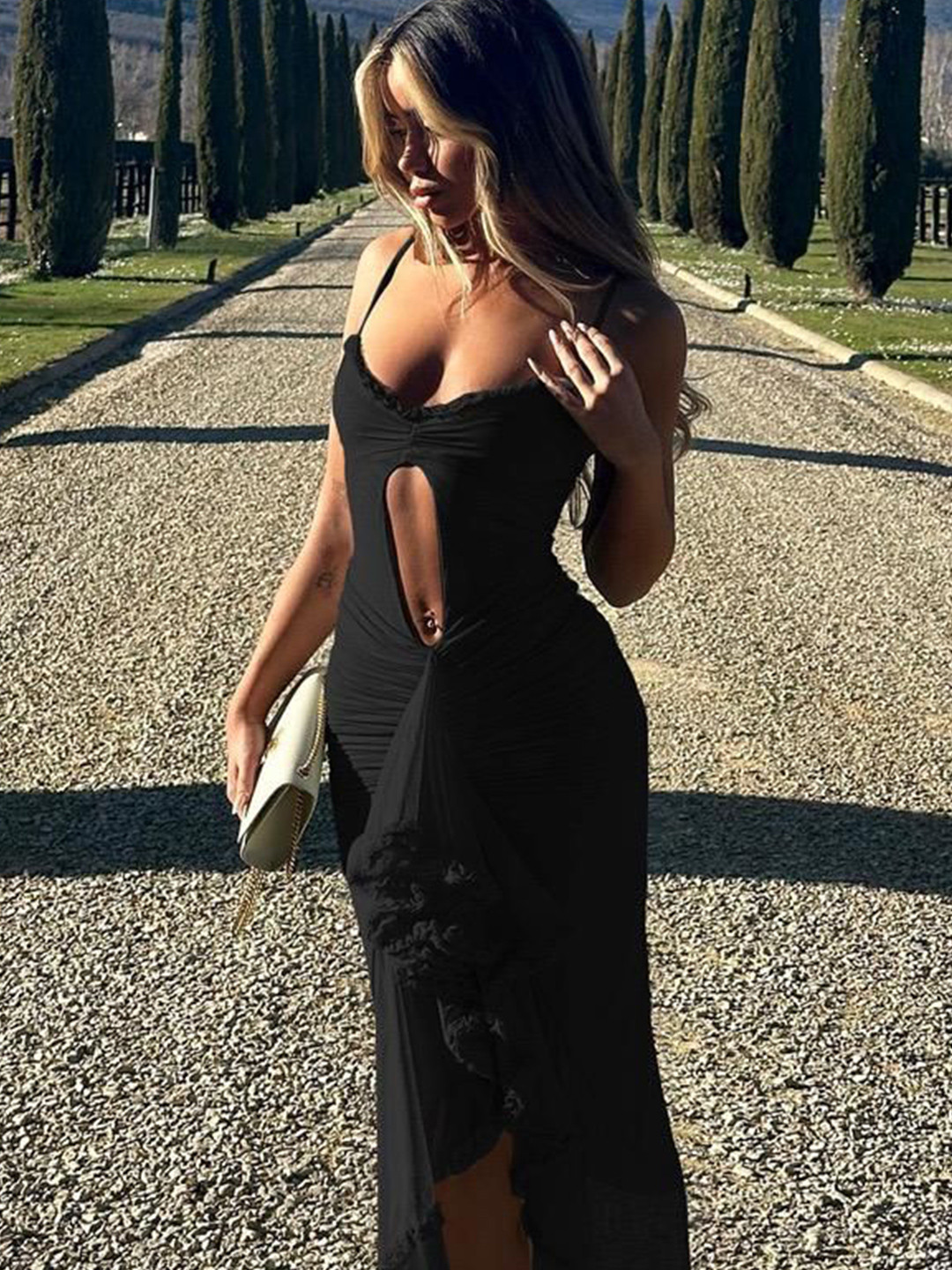 Miss Mosa By Akanksha  Black Sidonie Statement Bodycon Mesh Dress