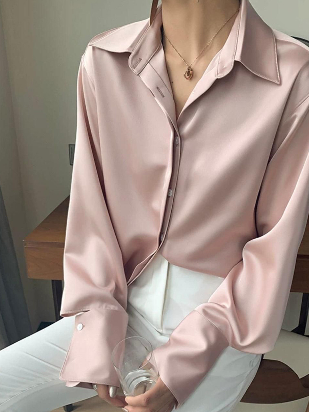 Miss Mosa By Akanksha  Pink Delilah Luxe Satin Shirt