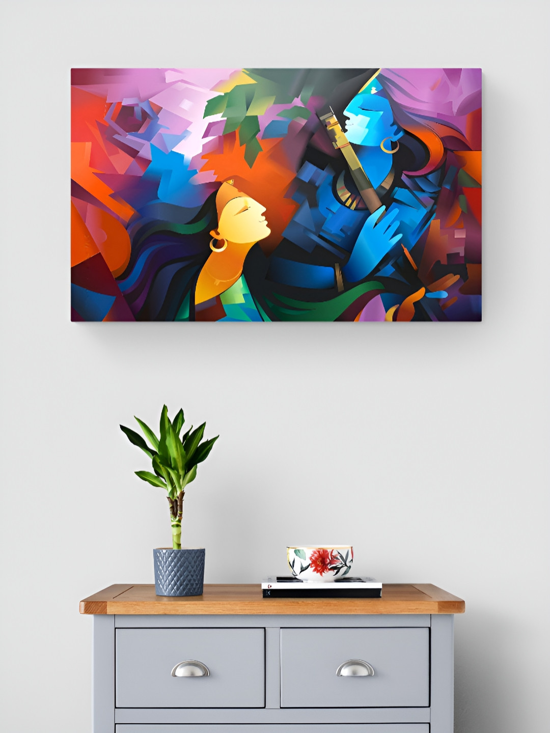 Tushaco Handicrafts Blue & Red 1 Piece Radha Krishna Religious Canvas Wall Art
