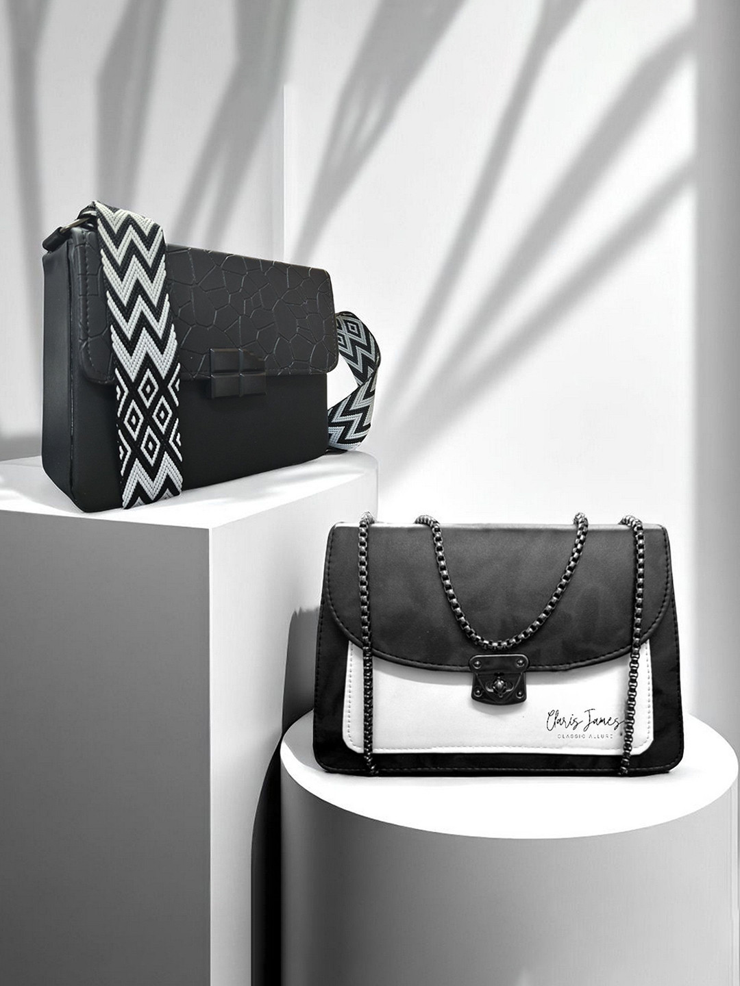 CLARIS JAMES Set Of 2 Self Design Structured Sling Bags