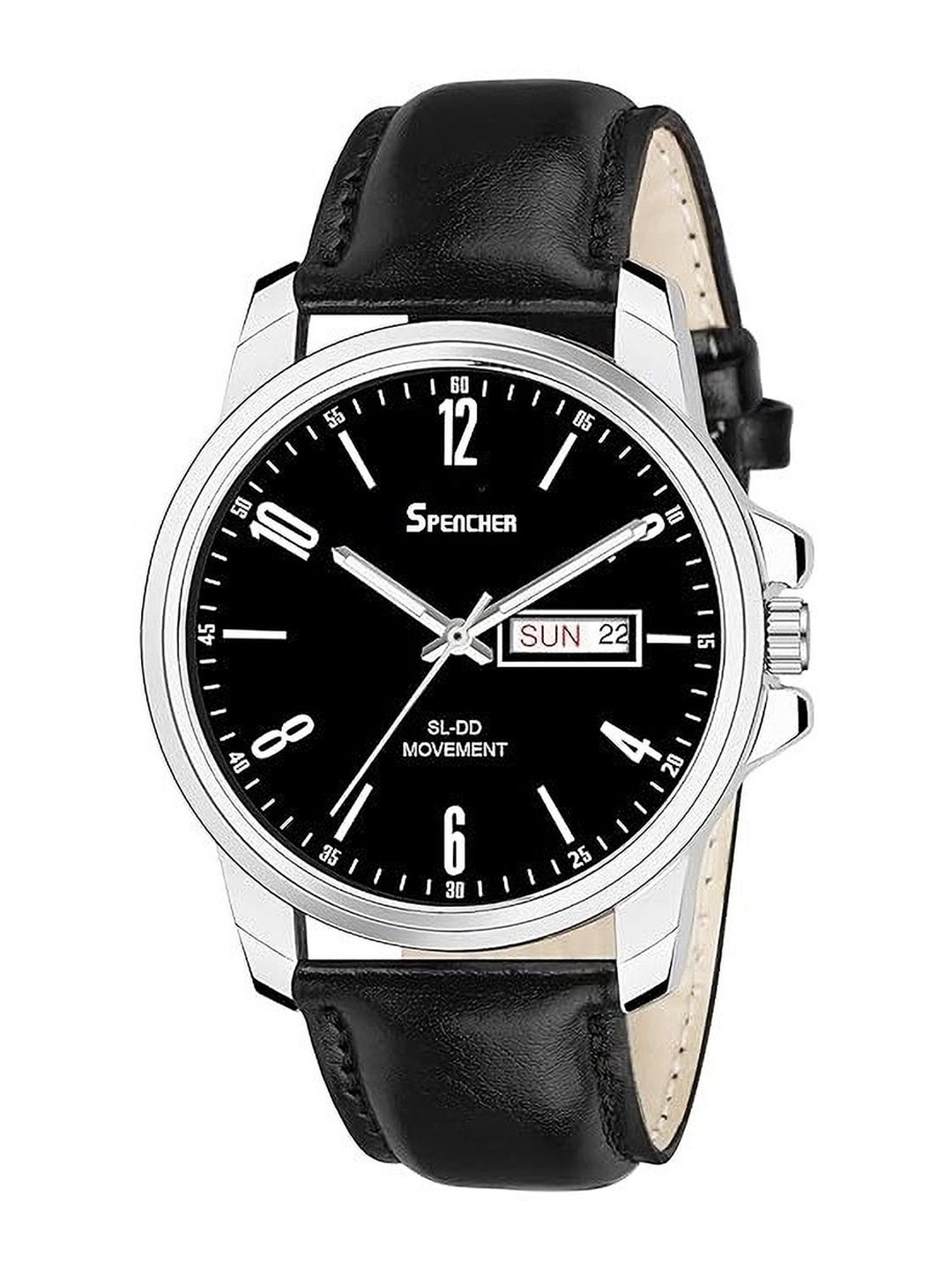 SPENCHER Me Leather Straps Analogue Watch SW Track Number Black Dial DD 306BK