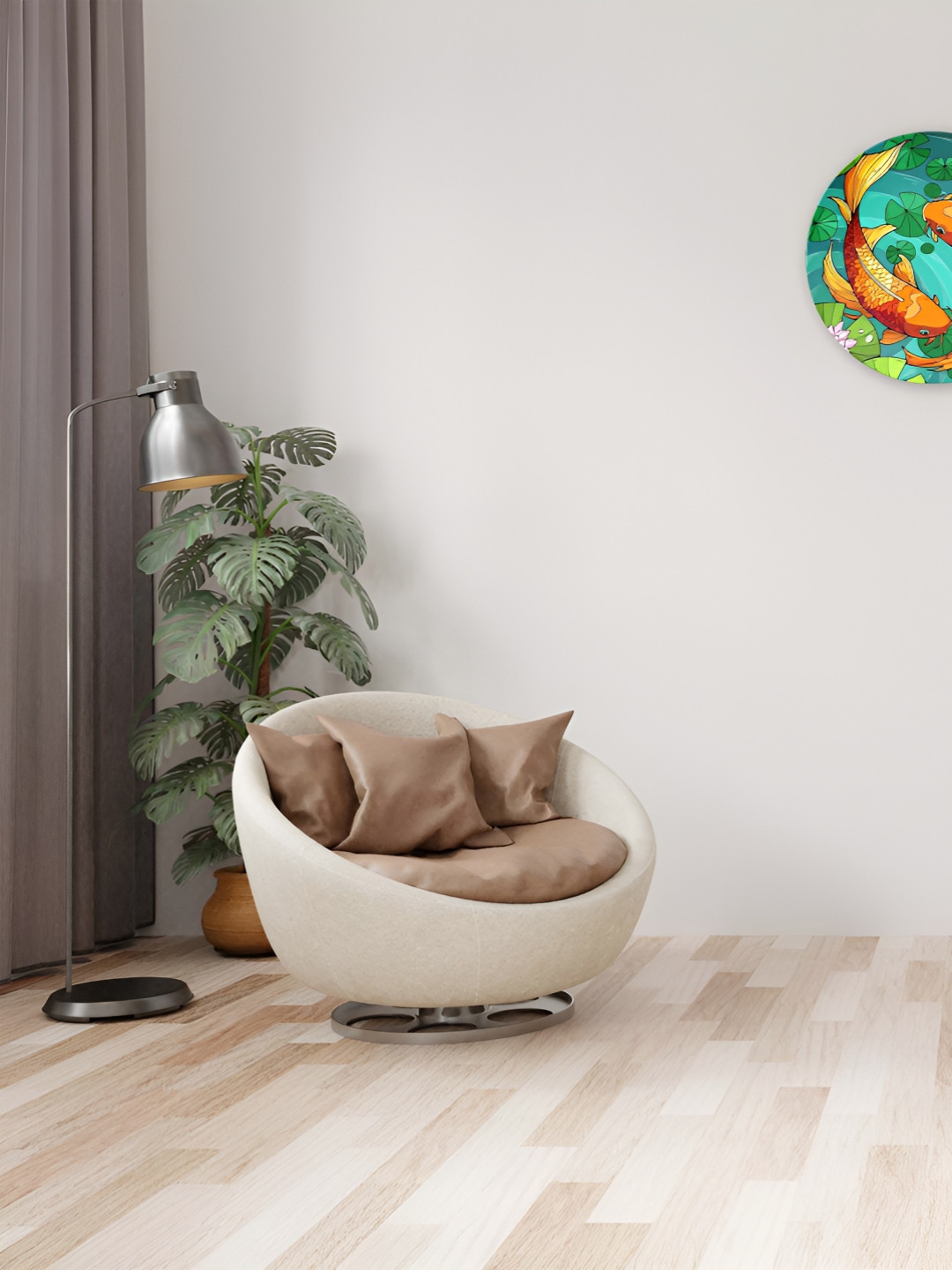 THE QUIRKY HOME Fish and Lotus Crafted Ceramics Glossy Hanging Hall Wall Plates-10In