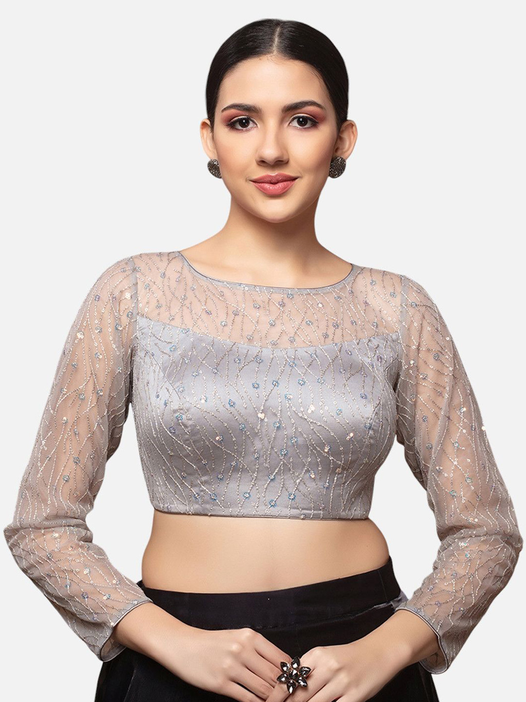 neckbook Embellished High Neck Net Saree Blouse
