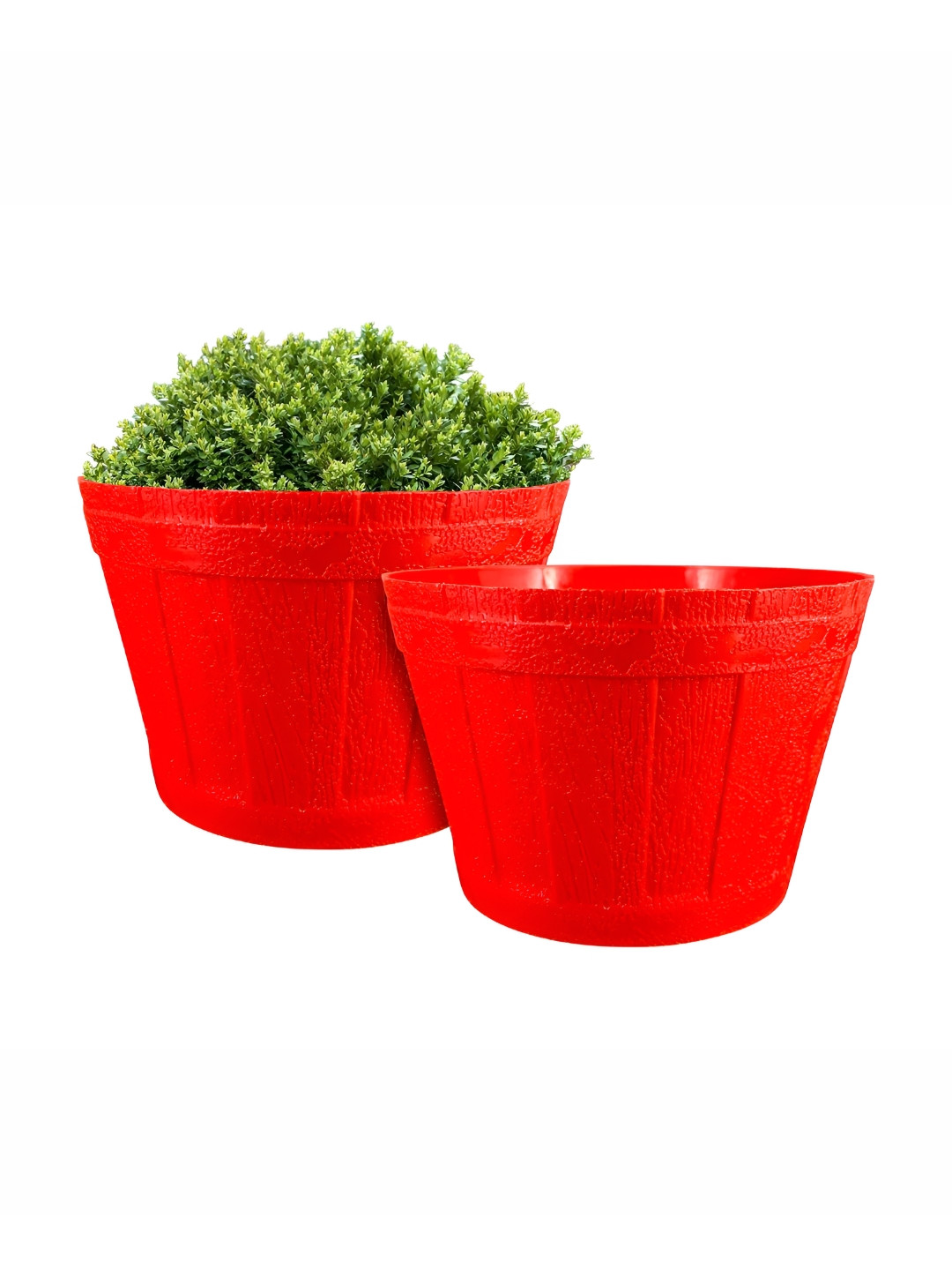 GARDEN'S NEED Barrel 2Pcs Red Textured Planters