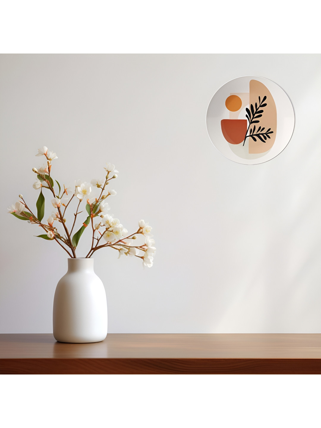 THE QUIRKY HOME Leaf and Geometric Shapes Crafted Ceramics Glossy Hall Wall Plates-8In