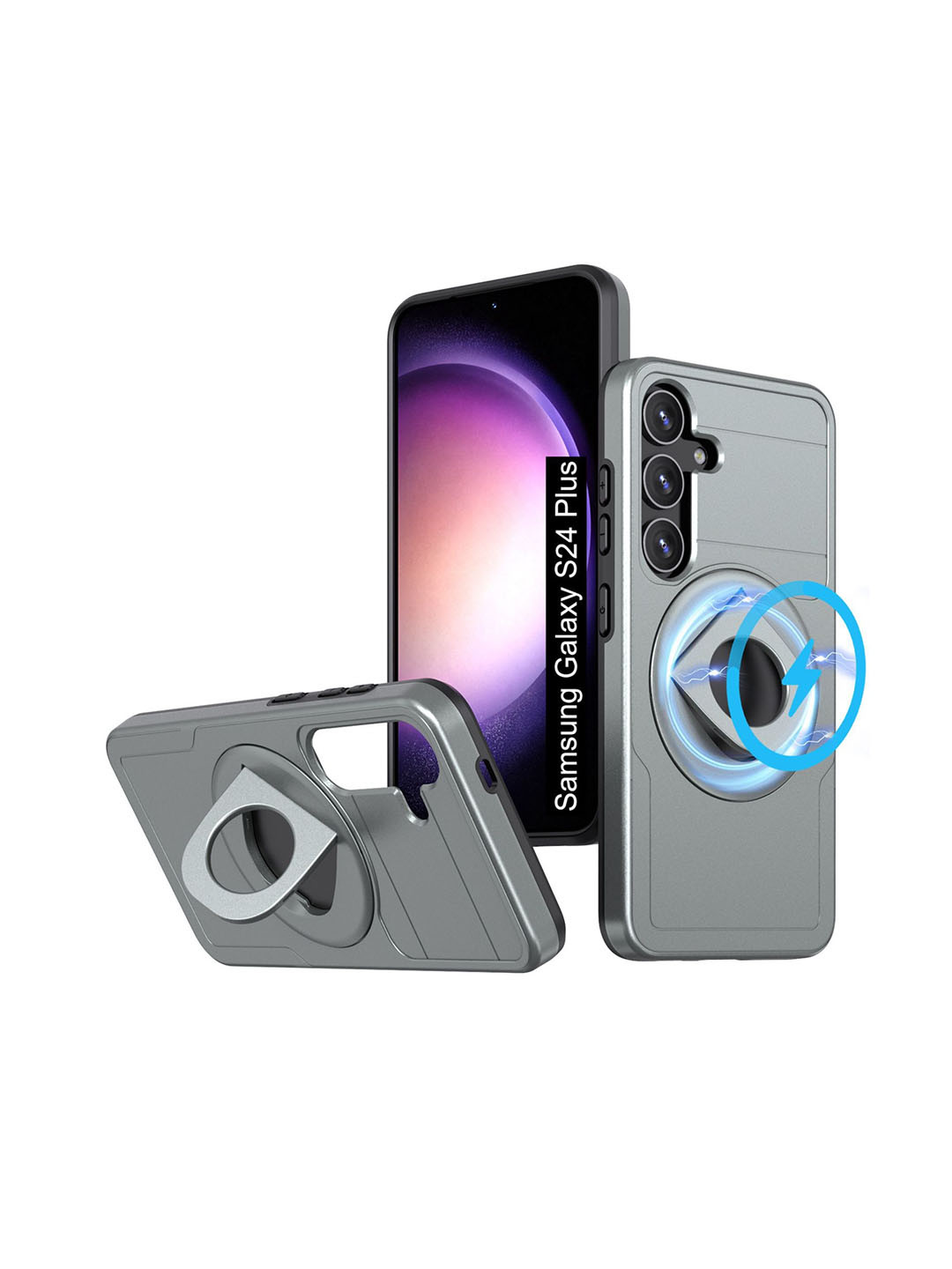 Luxury Kase Samsung Galaxy S24 Plus Shockproof Rugged Back Case with Ring Kickstand