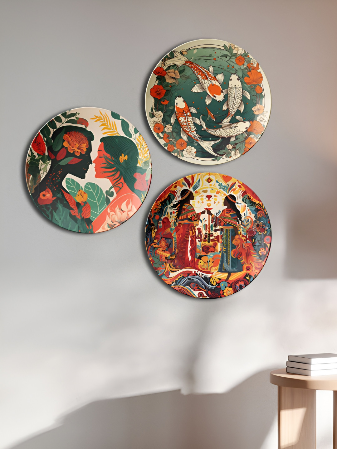 THE QUIRKY HOME Celebrating Nature and Culture Ceramic Glossy 3Pcs Wall Plates-10In