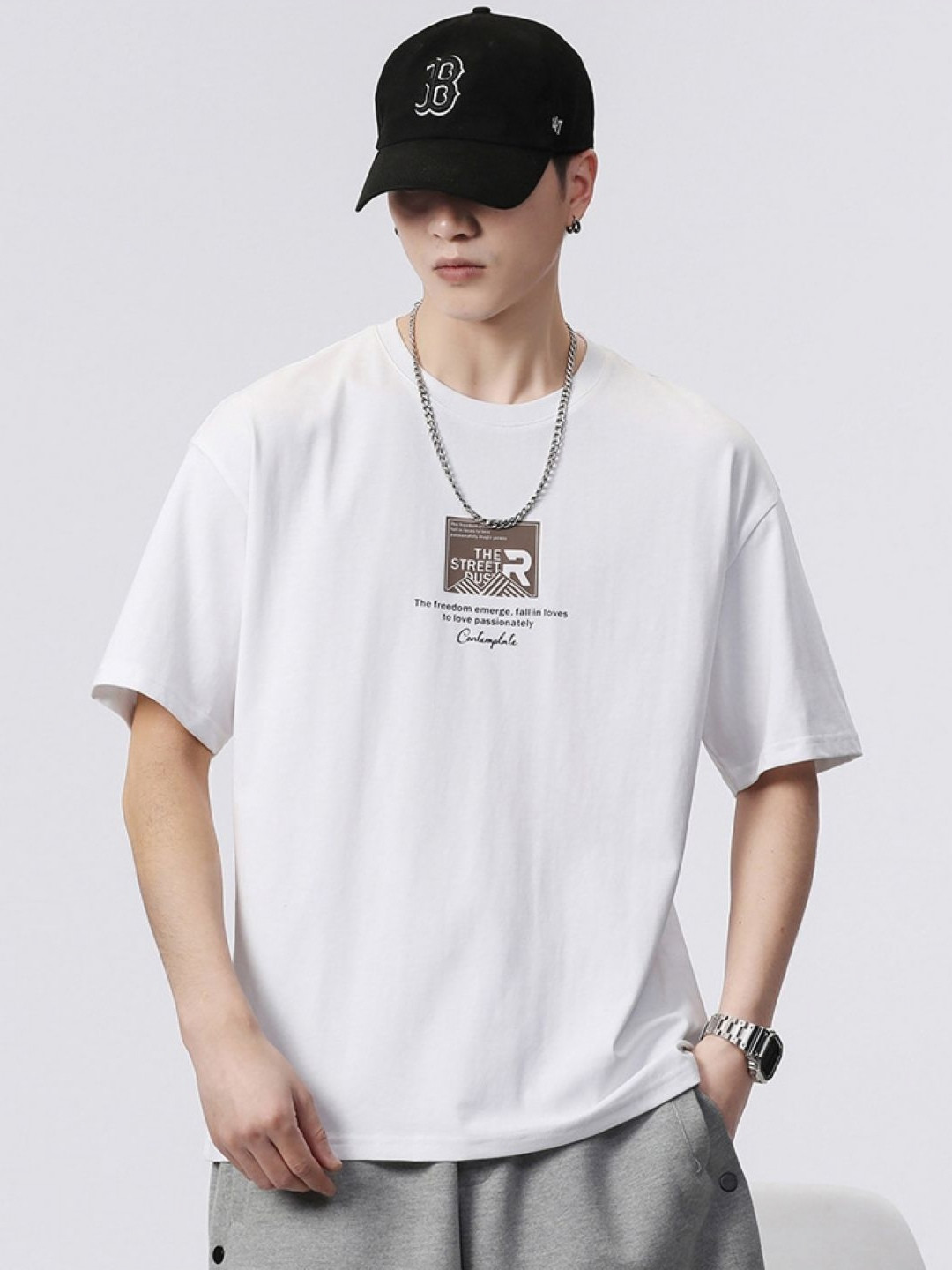 Typography White Round Neck Regular Fit T-shirt