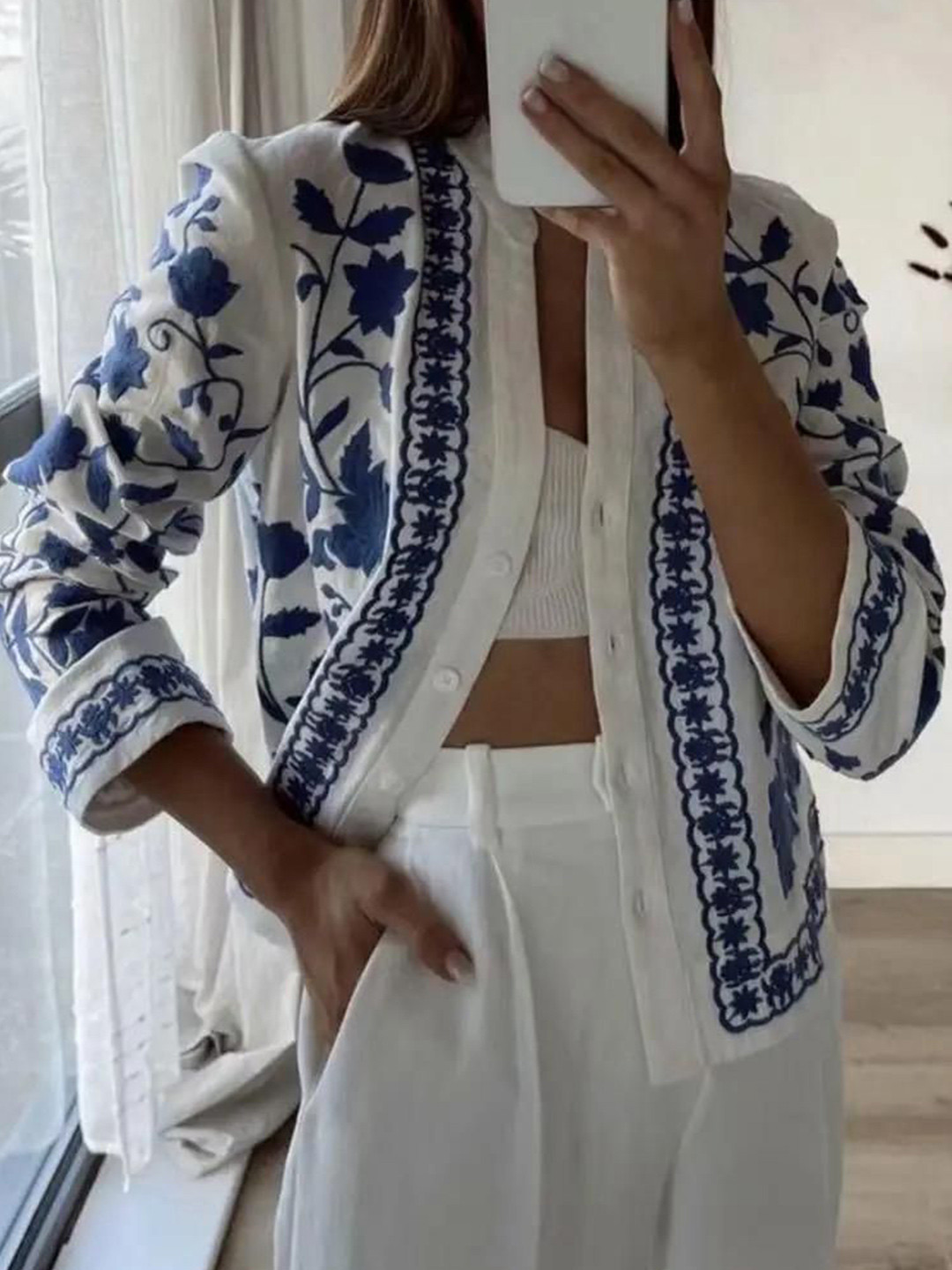 Miss Mosa By Akanksha  Women White Marlin Floral Embroidered Cotton Summer Top