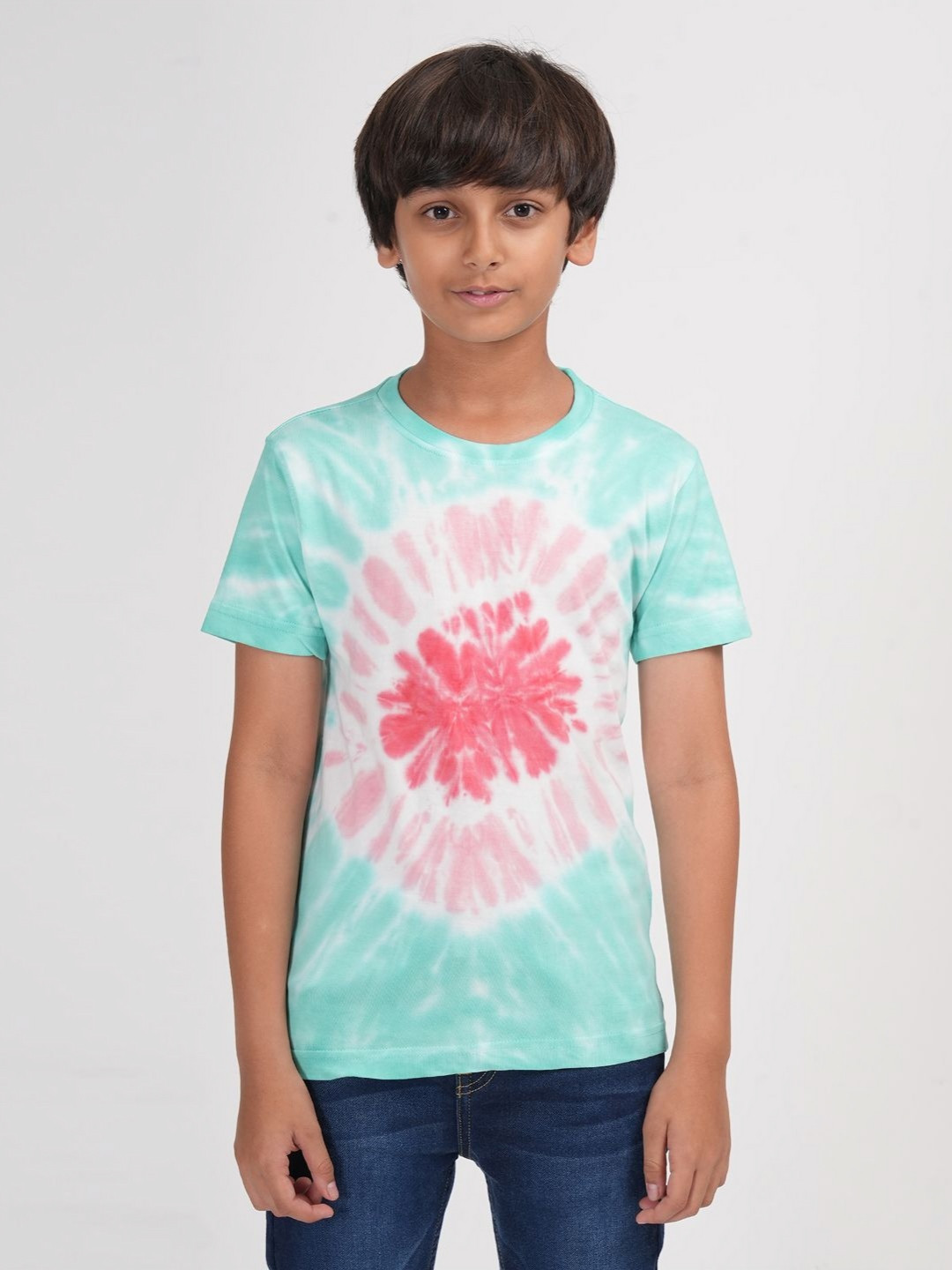 ZION Boys Tie and Dye Pure Cotton Short Sleeves Round Neck T-shirt