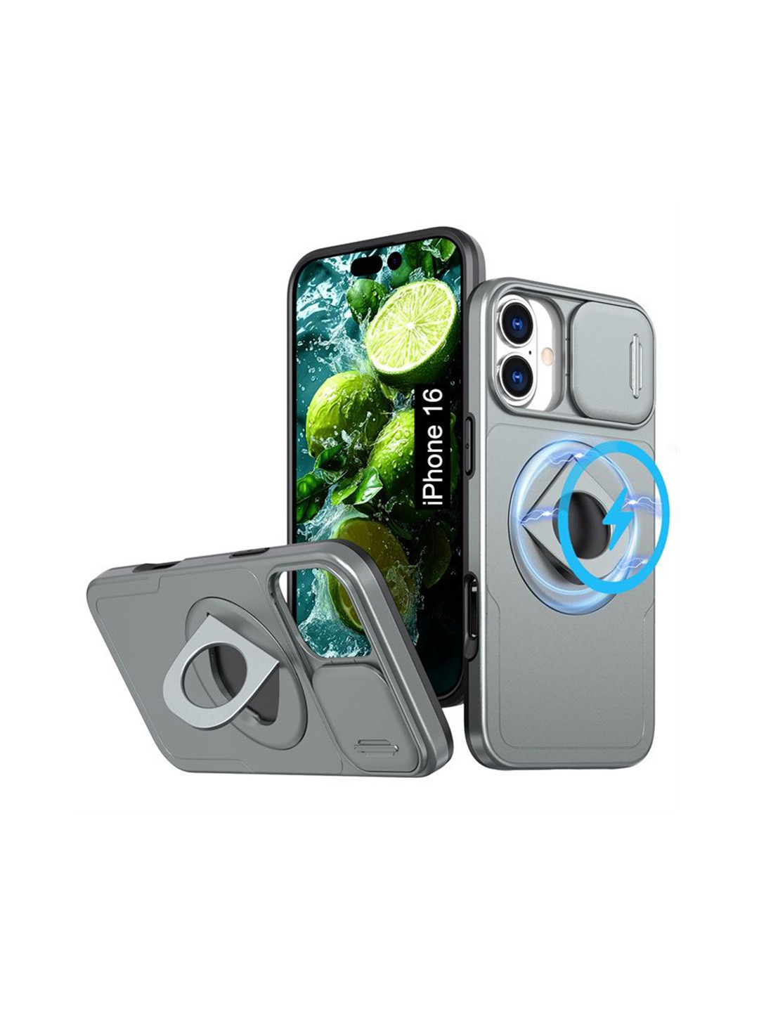 Luxury Kase iPhone 16 Mag-Safe Shockproof Rugged Back Case with Ring Kickstand