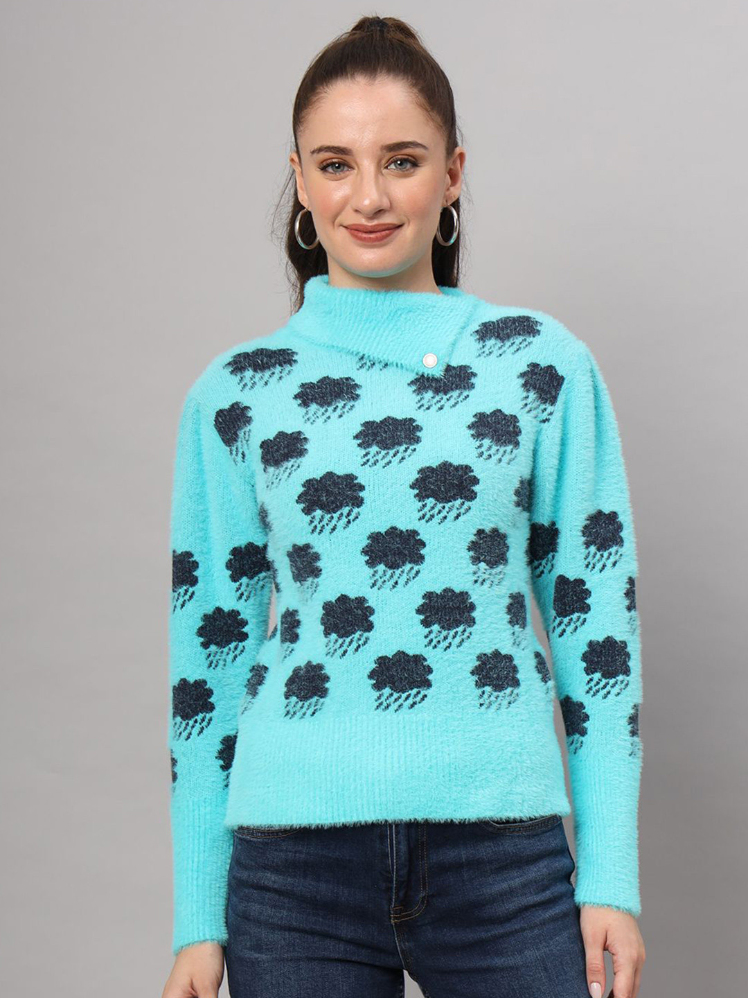 MODKLINE WITH MK Women Geometric Self Design Round Neck Woollen Pullover