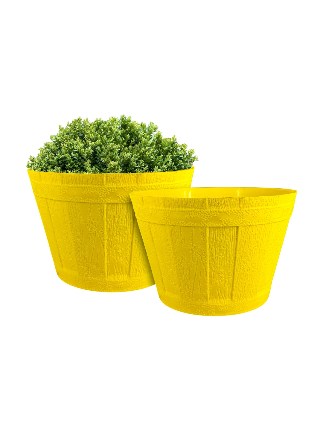 GARDEN'S NEED Barrel Yellow 2 Pieces Textured Planters