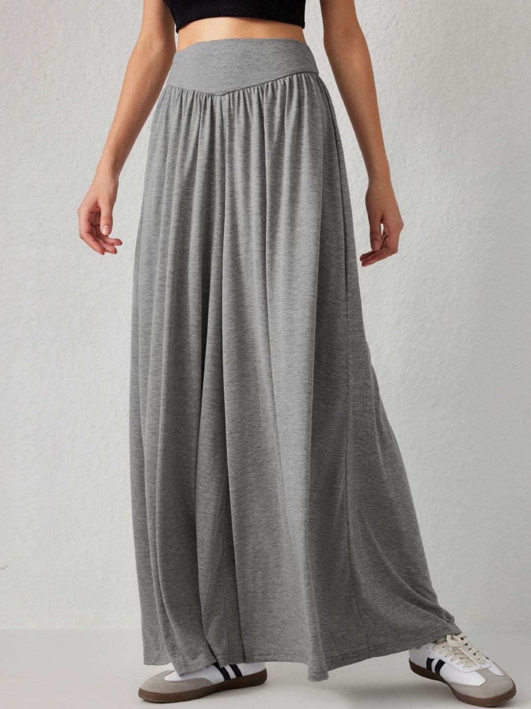 KPOP Women Grey Wide Leg Loose Fit Trousers
