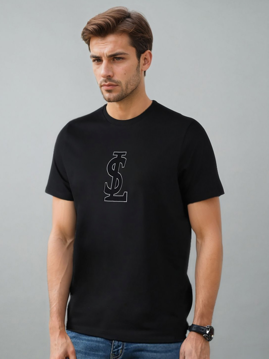 LOUIS STITCH Brand Logo Printed Round Neck T-shirt