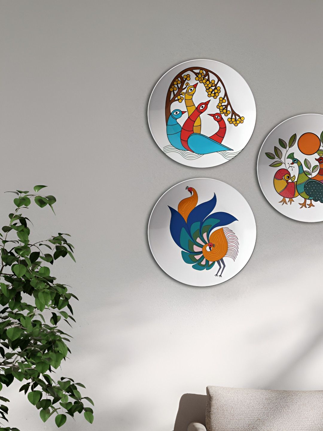 THE QUIRKY HOME Warli Plate Collection Crafted Ceramics Glossy Hall 3Pcs Wall Plates-9.8In