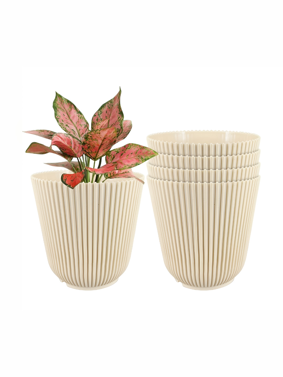 GARDEN'S NEED Wing Cream-Colored 5 Pieces Textured Planters
