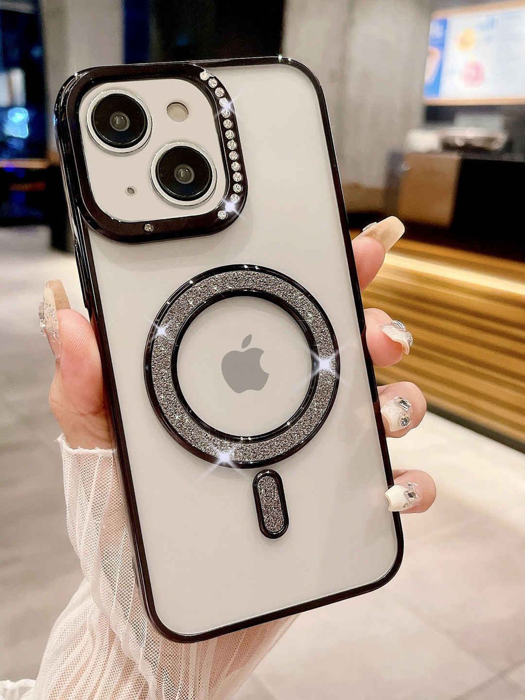 Luxury Kase iPhone 15 Back Case with Shimmer MagSafe Ring