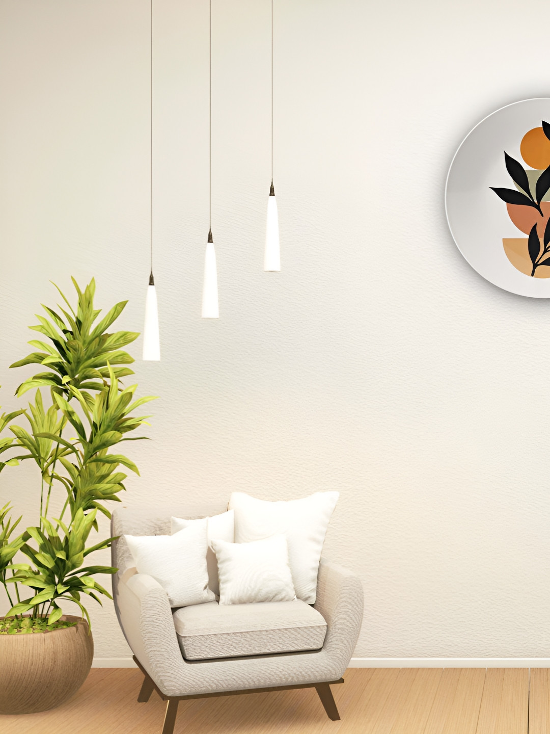 THE QUIRKY HOME Leaf and Geometric Shapes Decorative Glossy Wall Plates-8In