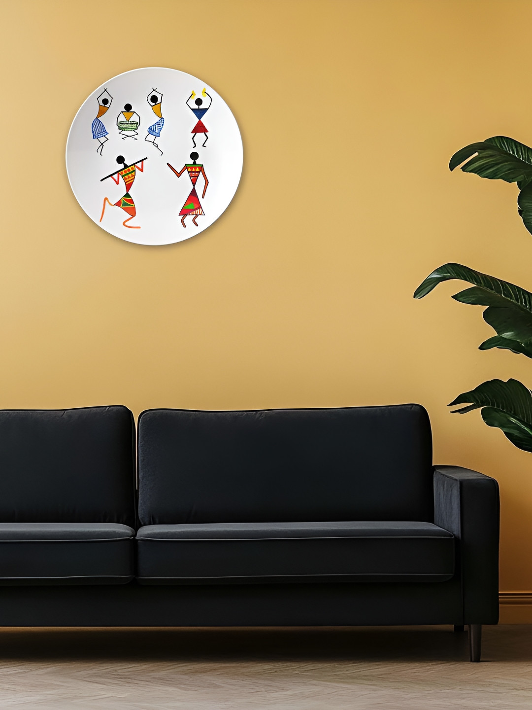 THE QUIRKY HOME Dancing Figure Ceramic Ethnic Motifs Glossy Hanging Hall Wall Plates-8In