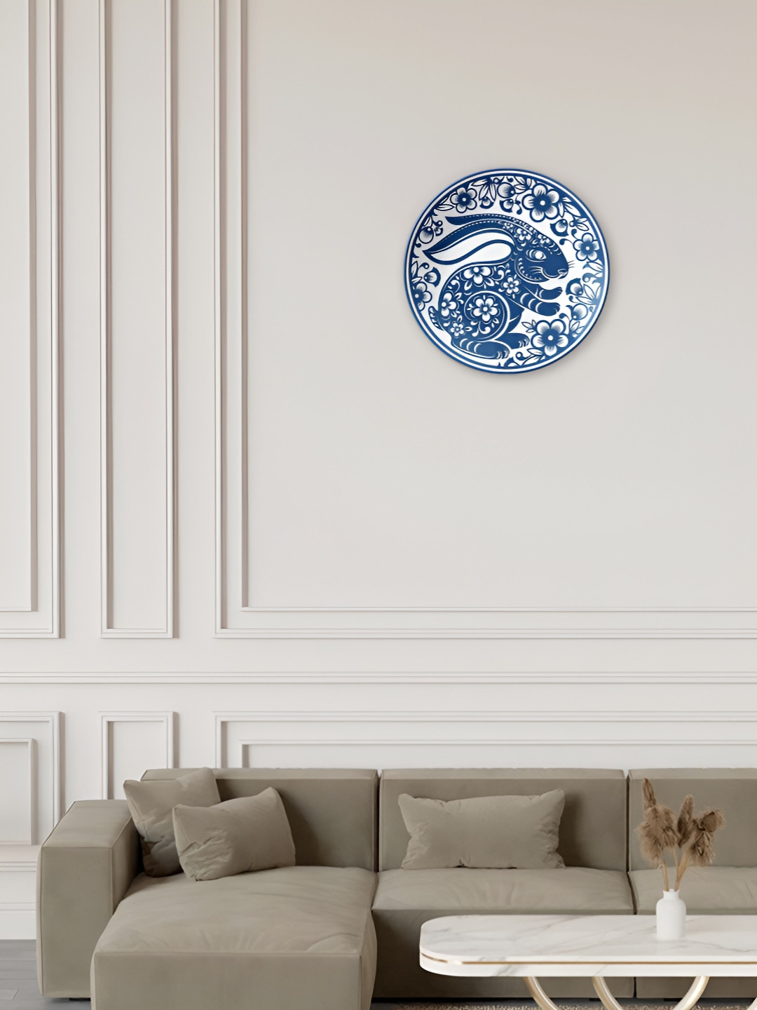 THE QUIRKY HOME Rabbit Ceramic Floral Glossy Hanging Hall Wall Plates-10In