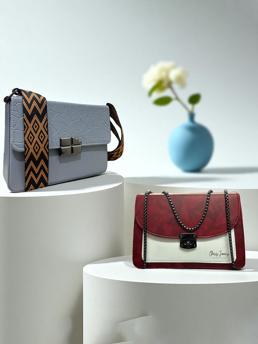 CLARIS JAMES Set Of 2 Self Design Structured Sling Bags