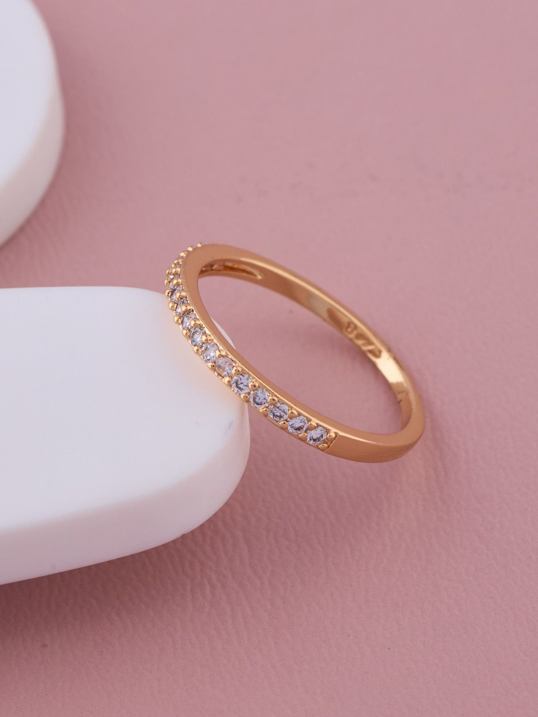 GC PREMIUM JEWELLERY Stainless Steel Rose Gold-Plated CZ Studded Eternity Finger Ring
