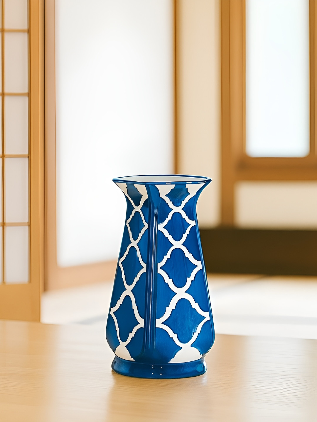 GLOBALLY INDIAN White & Blue Printed Ceramic Flower Vase