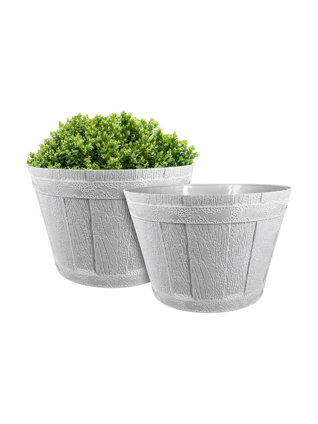 GARDEN'S NEED Barrel 2Pcs Grey Textured Planters