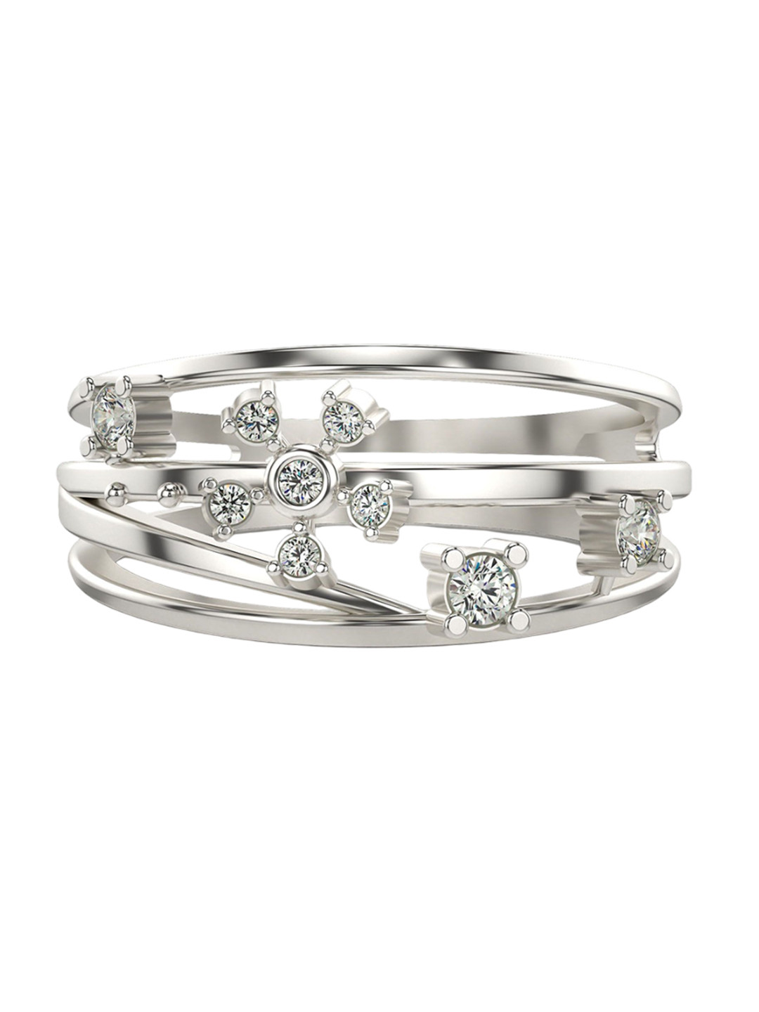 VALANOVA White Gold Plated Sterling Silver 0.16 Cts Lab Grown Diamond Ring