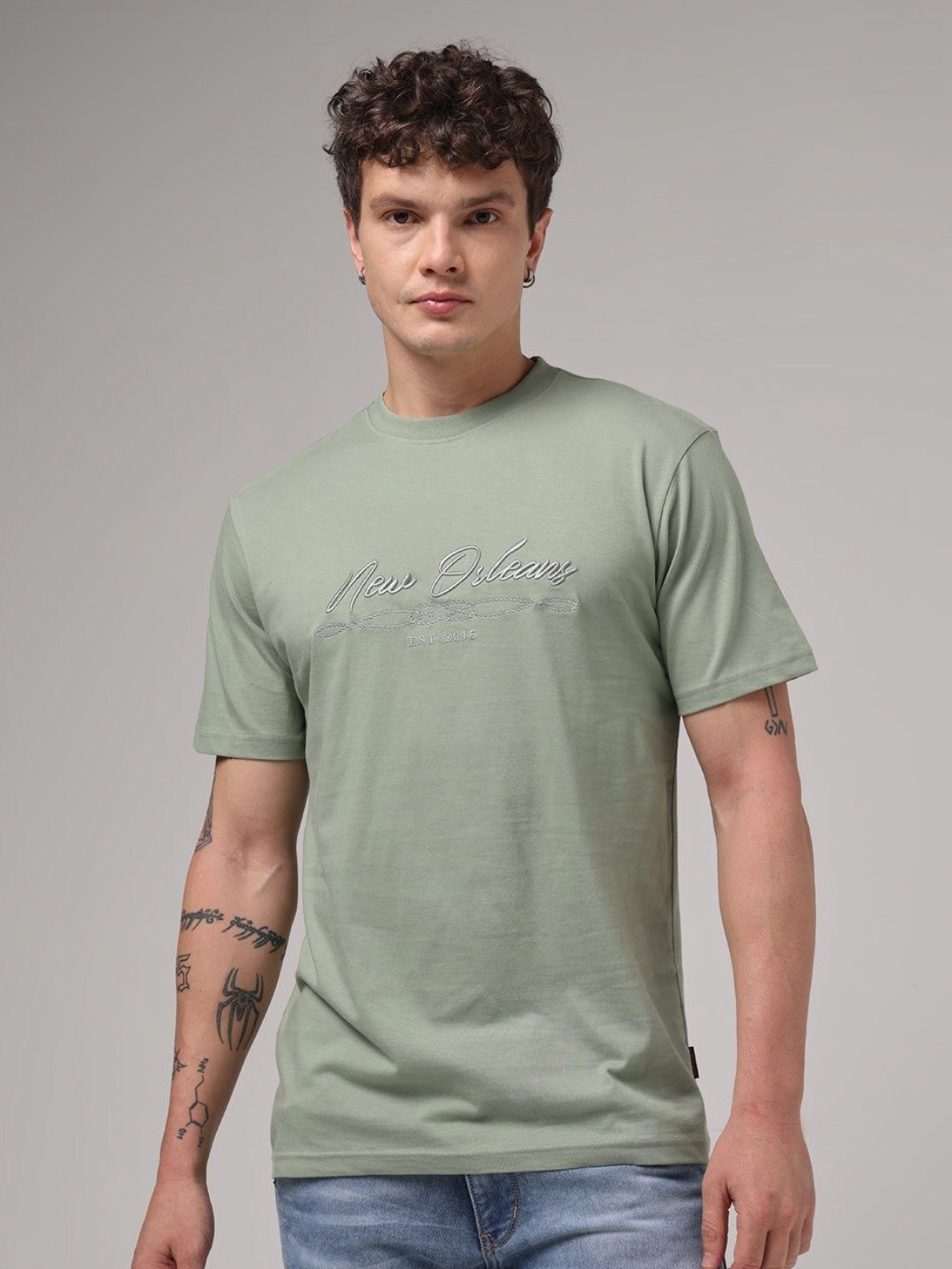 VUDU Men Typography Printed Round Neck Cotton T-shirt