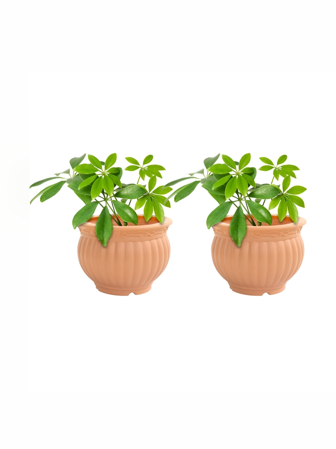 GARDEN'S NEED Kanha Matki Peach-Colored 2 Pieces Textured Planters With Tray