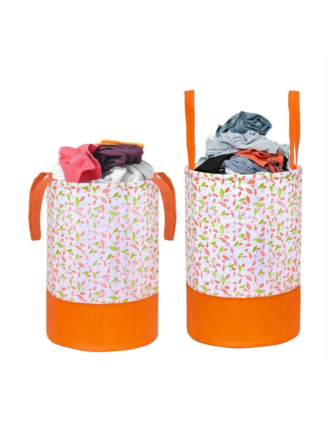 Fashion Throw 2Pcs Orange-Colored & White Floral Printed Foldable Laundry Bags - 45 L Each