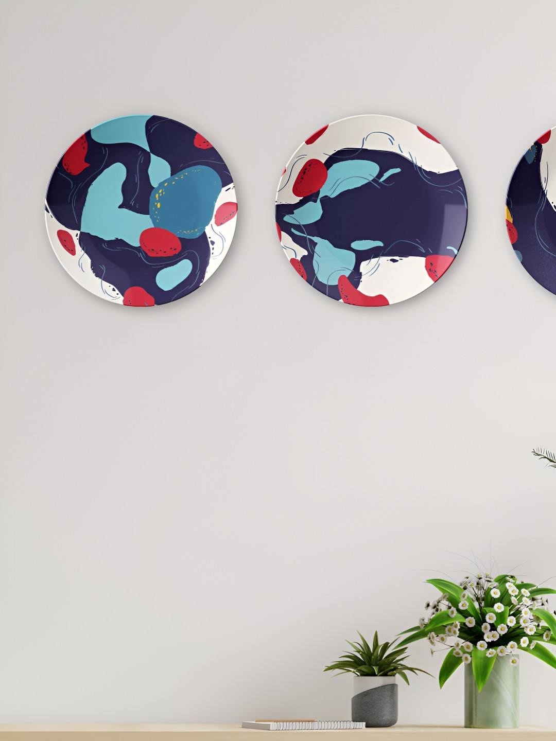 THE QUIRKY HOME Buddha and the Bodhi Tree Ceramic Bohemian Glossy 3Pcs Wall Plates-10In