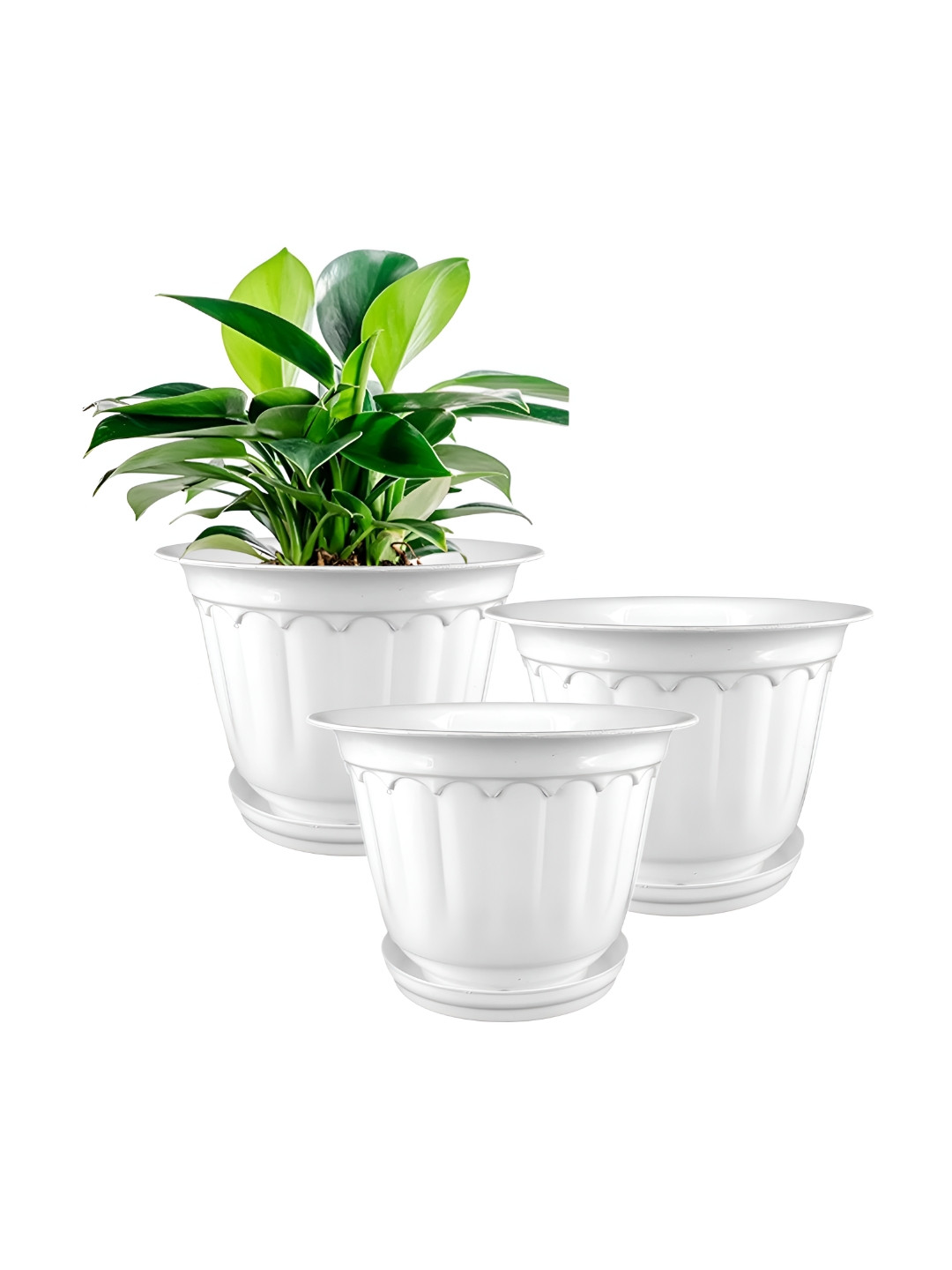 GARDEN'S NEED 3-Pcs White Textured Planters