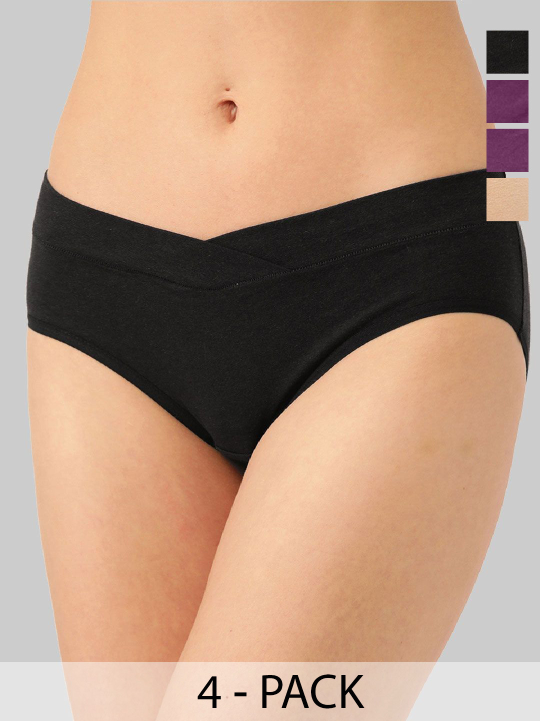 Inner Sense 4Pcs Organic Cotton Plus Size Maternity Briefs IMP102-Skin_Black_2Deep Purple