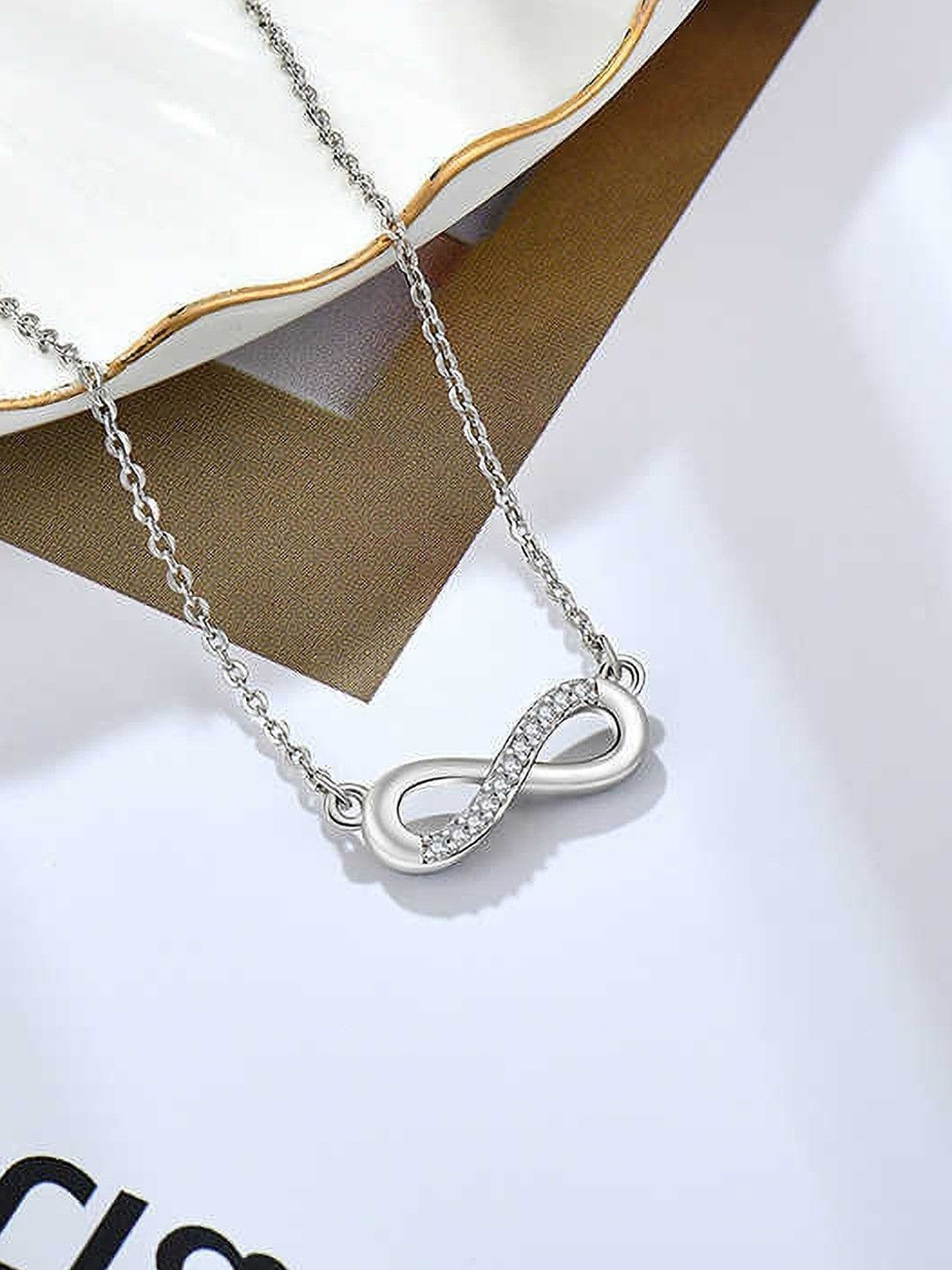 Teeragaj Unisex Artificial Stones-Studded Stainless Steel Infinity Necklace