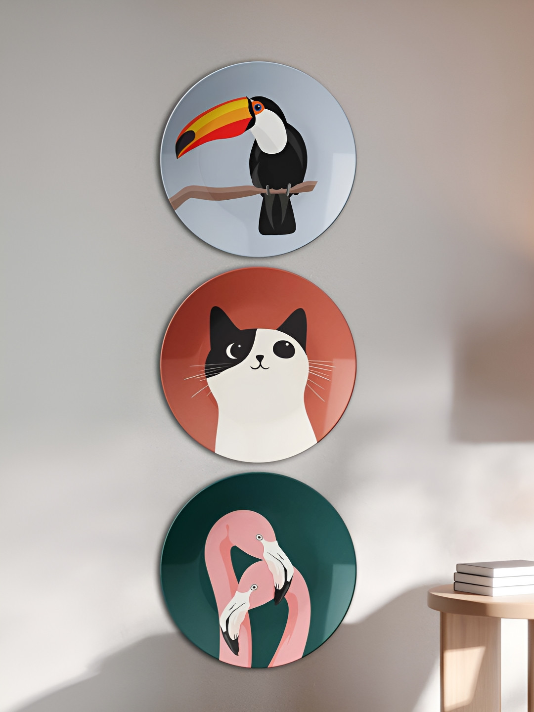 THE QUIRKY HOME Yin and Yang Harmony Trio Ceramic Bohemian Glossy 3Pcs Wall Plates-9.8In