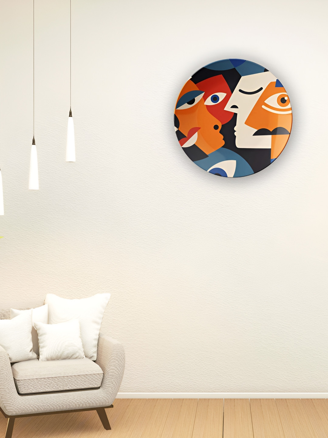 THE QUIRKY HOME Colorful Faces Crafted Ceramics Glossy Hanging Hall Wall Plates-8In