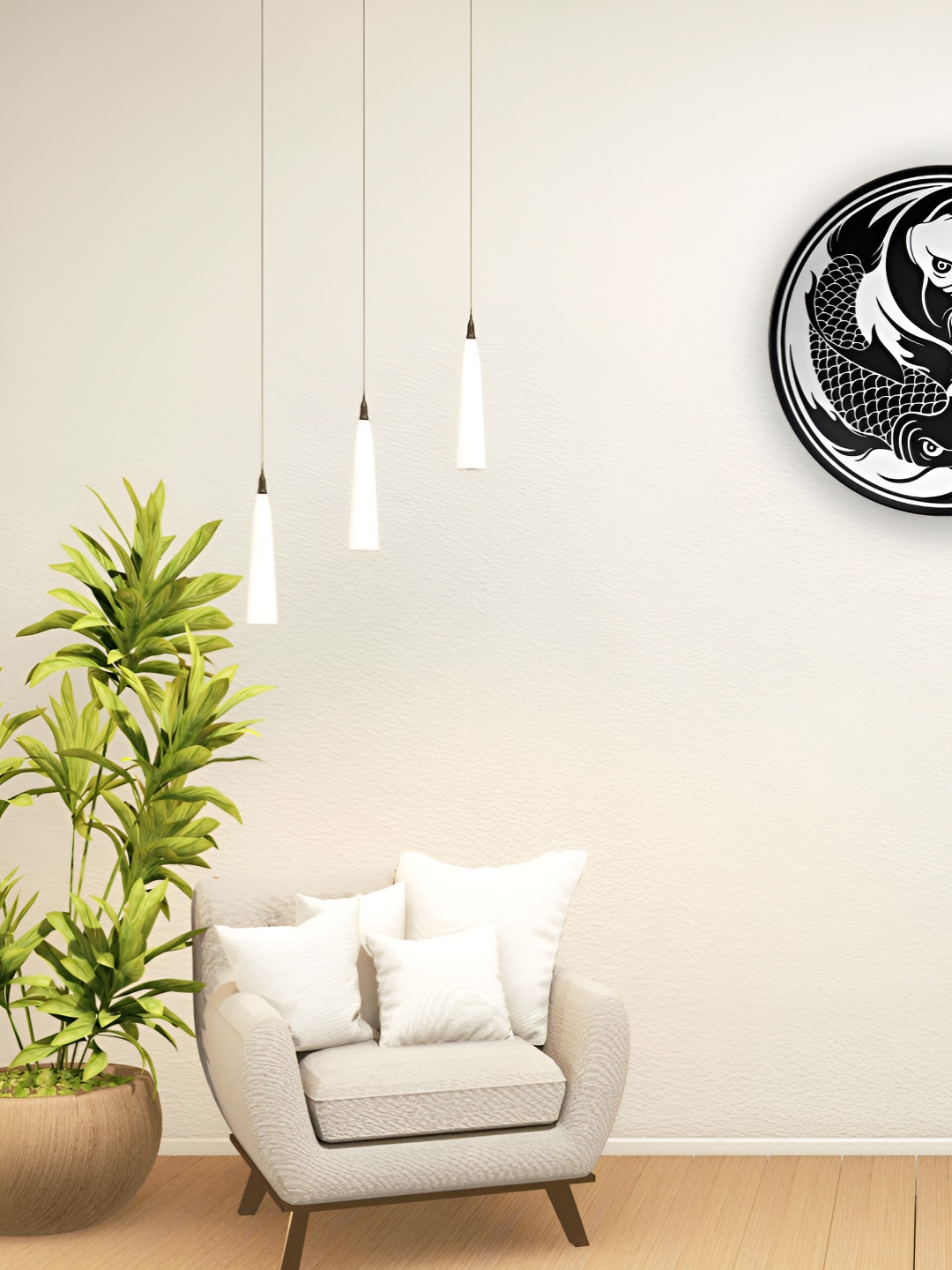 THE QUIRKY HOME Koi Fish Yin Yang Art Crafted Ceramics Glossy Hanging Hall Wall Plates-8In