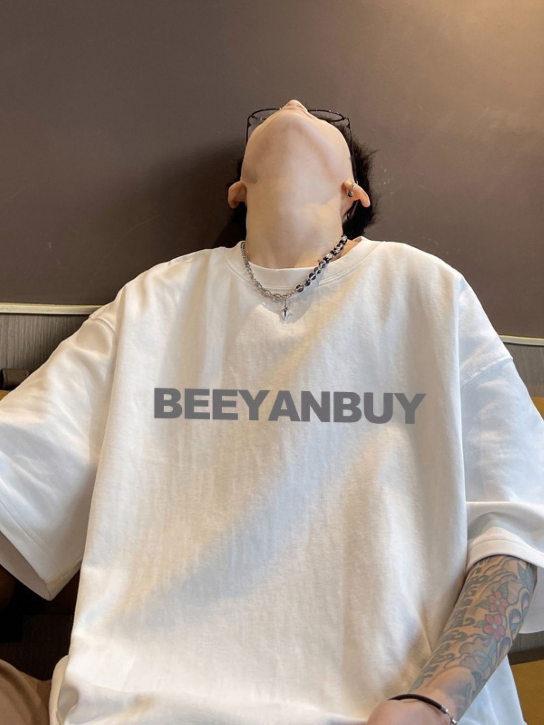 BEEYANBUY Men Typography Printed Round Neck Oversized T-shirt