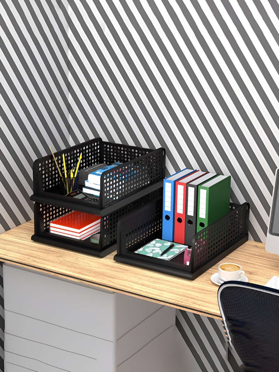 Aura Black 3 Pieces Desk Organisers