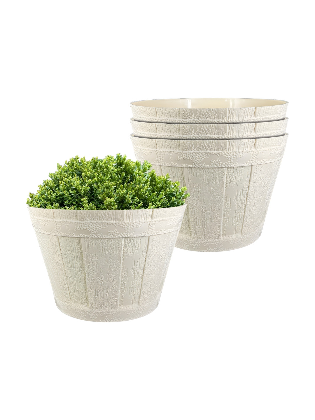GARDEN'S NEED Barrel 4Pcs Cream-Colored Textured Planters